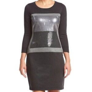Calvin Klein Colour Block Sequins Charcoal Gray Sweater Midi Dress Size S